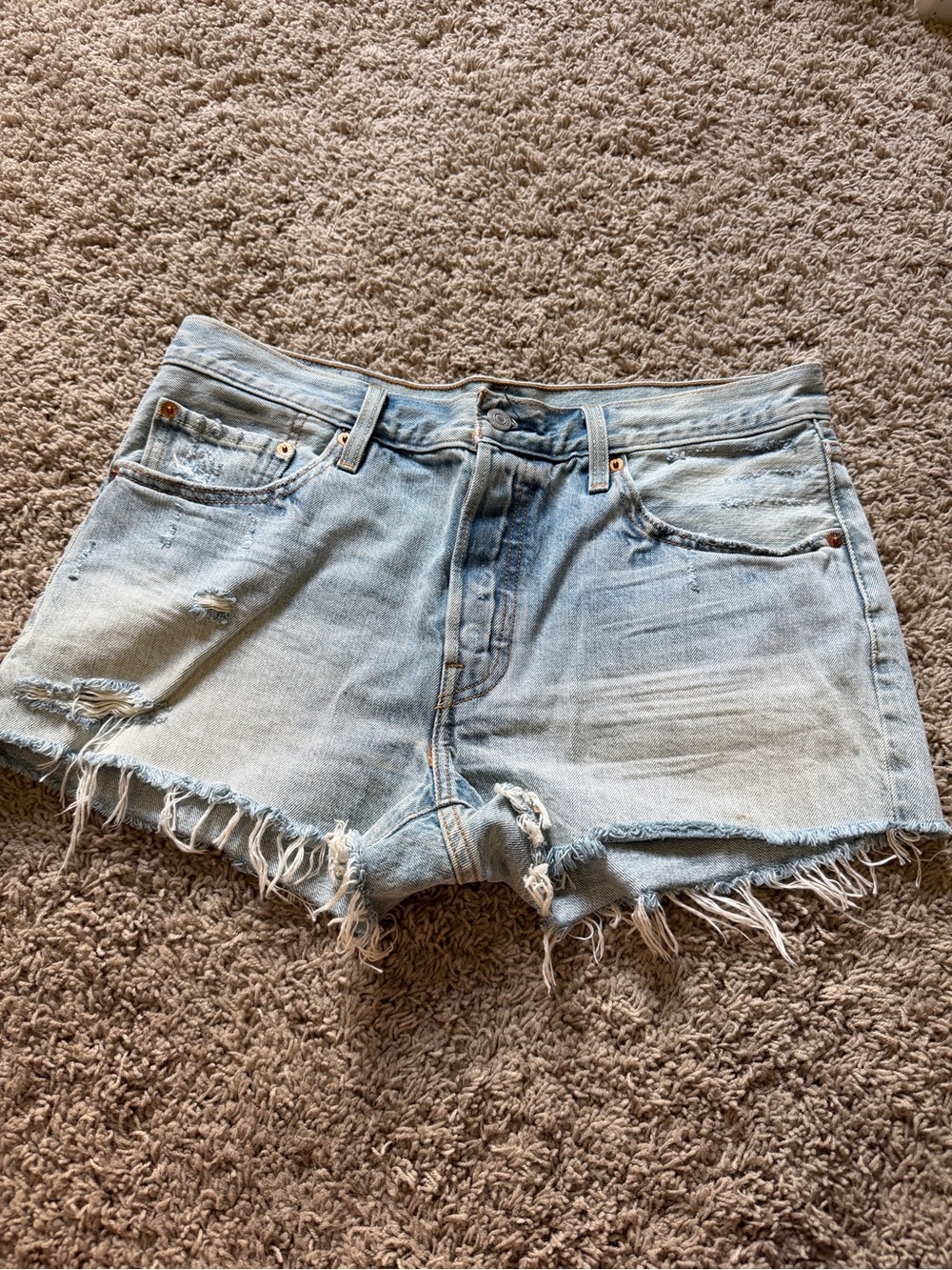 Levi's Light Blue Distressed Denim Cutoff Shorts
